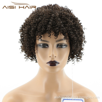 Aisi Hair Wholesale Heat Synthetic Resistant Afro Kinky Curly Black Wig Top Quality Short Pixie Cut Wigs For Black Women